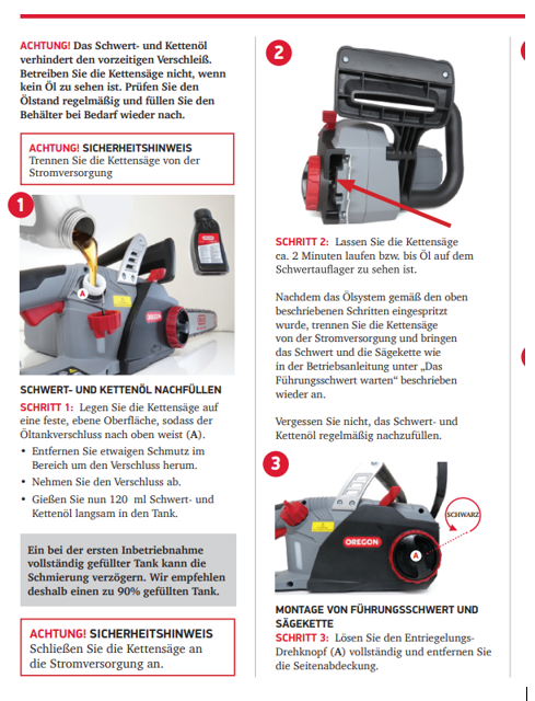 Oregon Elektro-Motorsäge CS1400 Elektro Kettensäge Anleitung zum Entlüften
